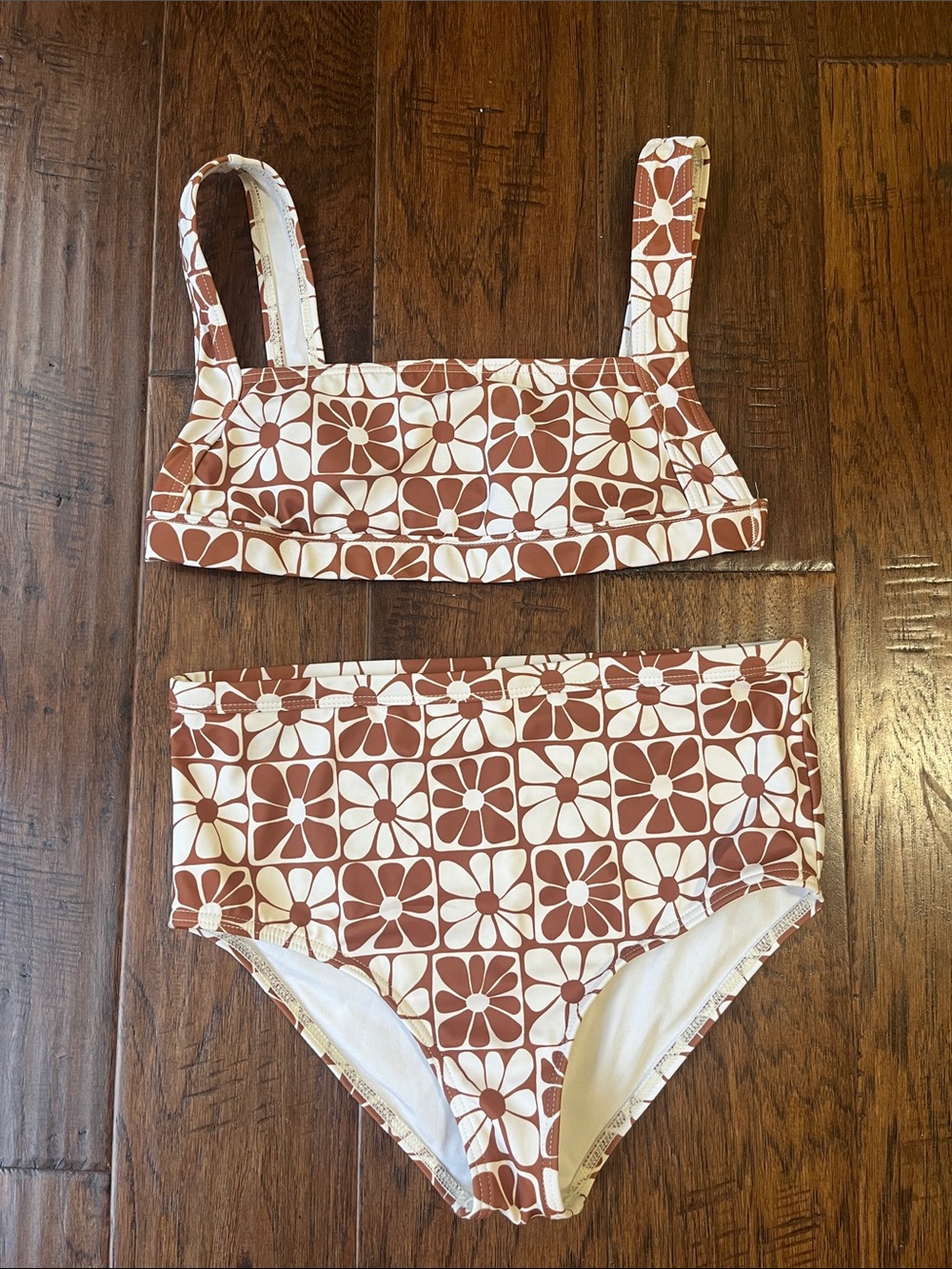 Billabong Girls Brown & White Floral Tile Bikini